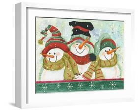 Trio of Snowmen Wearing Hats, Scarves-Beverly Johnston-Framed Giclee Print