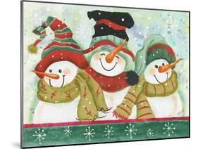 Trio of Snowmen Wearing Hats, Scarves-Beverly Johnston-Mounted Giclee Print