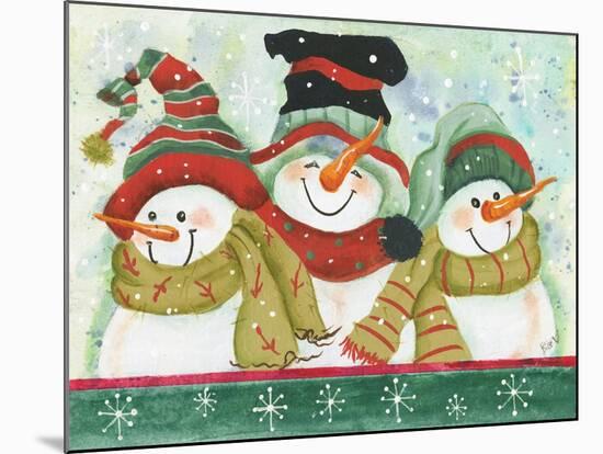 Trio of Snowmen Wearing Hats, Scarves-Beverly Johnston-Mounted Giclee Print
