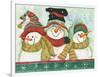 Trio of Snowmen Wearing Hats, Scarves-Beverly Johnston-Framed Giclee Print