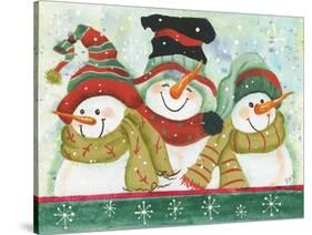 Trio of Snowmen Wearing Hats, Scarves-Beverly Johnston-Stretched Canvas