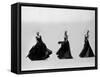 Triple Image of Model Demonstrating Swirling Motion of Black Taffeta Ball Gown Designed by Adrian-Gjon Mili-Framed Stretched Canvas