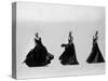 Triple Image of Model Demonstrating Swirling Motion of Black Taffeta Ball Gown Designed by Adrian-Gjon Mili-Stretched Canvas