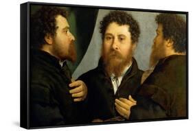 Triple Portrait of Goldsmith-Lorenzo Lotto-Framed Stretched Canvas