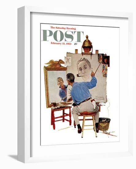 "Triple Self-Portrait" Saturday Evening Post Cover, February 13,1960-Norman Rockwell-Framed Giclee Print