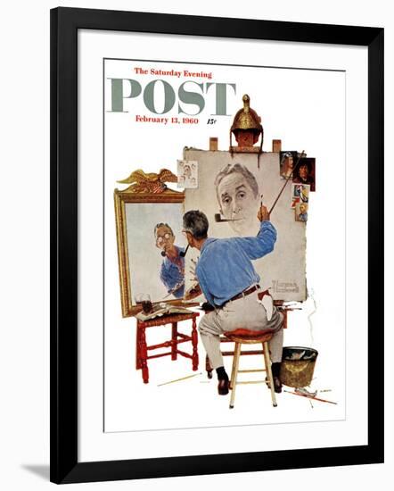 "Triple Self-Portrait" Saturday Evening Post Cover, February 13,1960-Norman Rockwell-Framed Giclee Print