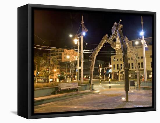Tripod and Movie Camera Sculpture, at Night, Reflecting the Growing Film Industry, in Wellington-Don Smith-Framed Stretched Canvas