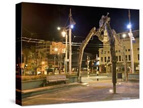 Tripod and Movie Camera Sculpture, at Night, Reflecting the Growing Film Industry, in Wellington-Don Smith-Stretched Canvas