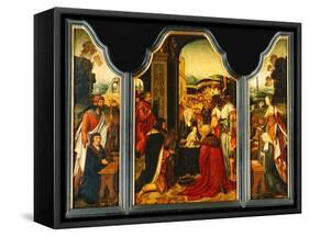 Triptych: Adoration of the Magi, with St. James Presenting the Donor and St. Catherine of…-Master of the Holy Blood-Framed Stretched Canvas