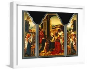 Triptych: Adoration of the Magi, with St. James Presenting the Donor and St. Catherine of…-Master of the Holy Blood-Framed Giclee Print