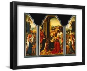 Triptych: Adoration of the Magi, with St. James Presenting the Donor and St. Catherine of…-Master of the Holy Blood-Framed Premium Giclee Print