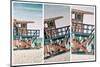 Triptych Collection - Beach Scene with a Life Guard Station - Miami Beach - Florida-Philippe Hugonnard-Mounted Photographic Print