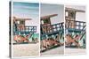 Triptych Collection - Beach Scene with a Life Guard Station - Miami Beach - Florida-Philippe Hugonnard-Stretched Canvas