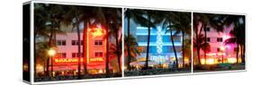 Triptych Collection - Buildings Lit Up at Dusk - Ocean Drive - Miami Beach-Philippe Hugonnard-Stretched Canvas