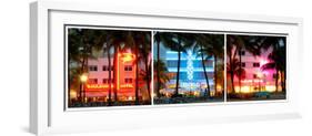 Triptych Collection - Buildings Lit Up at Dusk - Ocean Drive - Miami Beach-Philippe Hugonnard-Framed Photographic Print