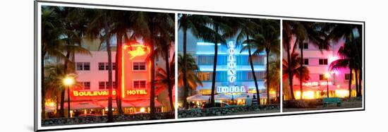 Triptych Collection - Buildings Lit Up at Dusk - Ocean Drive - Miami Beach-Philippe Hugonnard-Mounted Photographic Print