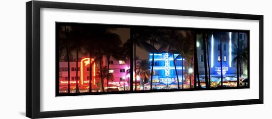 Triptych Collection - Buildings Lit Up at Dusk of Ocean Drive - Miami Beach - Florida-Philippe Hugonnard-Framed Photographic Print