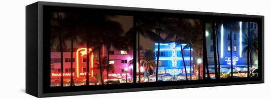 Triptych Collection - Buildings Lit Up at Dusk of Ocean Drive - Miami Beach - Florida-Philippe Hugonnard-Framed Stretched Canvas