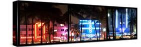 Triptych Collection - Buildings Lit Up at Dusk of Ocean Drive - Miami Beach - Florida-Philippe Hugonnard-Stretched Canvas