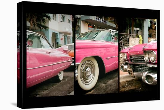 Triptych Collection - Classic Antique Pink Cadillac of Art Deco District - Miami - Florida-Philippe Hugonnard-Stretched Canvas