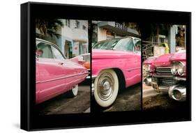 Triptych Collection - Classic Antique Pink Cadillac of Art Deco District - Miami - Florida-Philippe Hugonnard-Framed Stretched Canvas