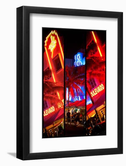 Triptych Collection - Colorful Street Life at Night - Ocean Drive - Miami-Philippe Hugonnard-Framed Photographic Print