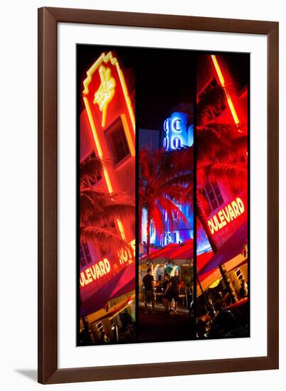 Triptych Collection - Colorful Street Life at Night - Ocean Drive - Miami-Philippe Hugonnard-Framed Photographic Print