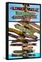 Triptych Collection - Destination Signs - Key West - Florida-Philippe Hugonnard-Framed Stretched Canvas