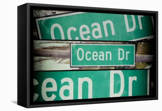 Triptych Collection - Ocean Drive Sign - Miami Beach - Florida - USA-Philippe Hugonnard-Framed Stretched Canvas