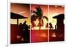 Triptych Collection - Silhouette of Life Guard Station at Sunset - Miami-Philippe Hugonnard-Framed Photographic Print