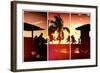 Triptych Collection - Silhouette of Life Guard Station at Sunset - Miami-Philippe Hugonnard-Framed Photographic Print