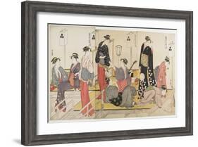 Triptych of Cooling Off in the Evening at Shijo Riverbank, 1784-Torii Kiyonaga-Framed Giclee Print