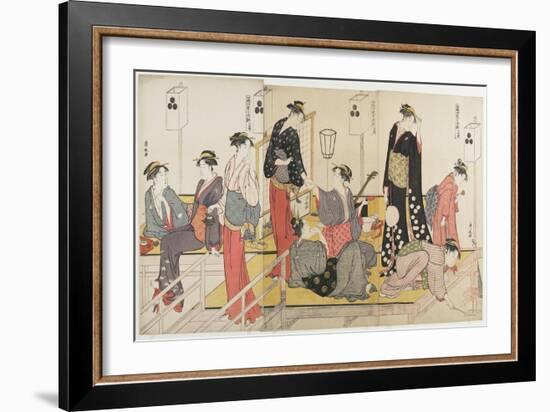 Triptych of Cooling Off in the Evening at Shijo Riverbank, 1784-Torii Kiyonaga-Framed Giclee Print