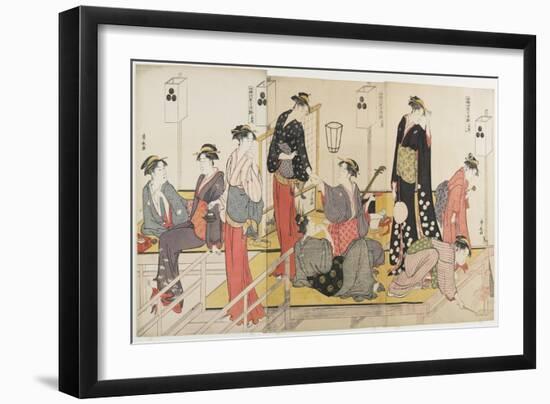 Triptych of Cooling Off in the Evening at Shijo Riverbank, 1784-Torii Kiyonaga-Framed Giclee Print