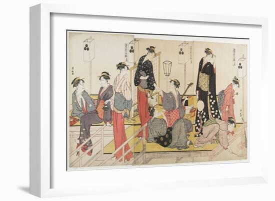 Triptych of Cooling Off in the Evening at Shijo Riverbank, 1784-Torii Kiyonaga-Framed Giclee Print