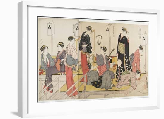 Triptych of Cooling Off in the Evening at Shijo Riverbank, 1784-Torii Kiyonaga-Framed Giclee Print