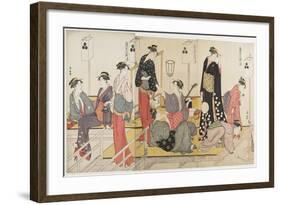 Triptych of Cooling Off in the Evening at Shijo Riverbank, 1784-Torii Kiyonaga-Framed Giclee Print