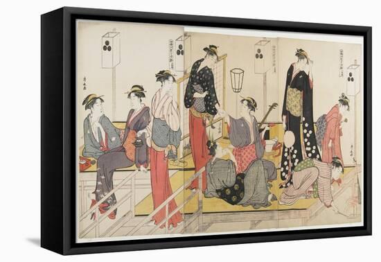 Triptych of Cooling Off in the Evening at Shijo Riverbank, 1784-Torii Kiyonaga-Framed Stretched Canvas