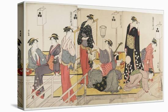 Triptych of Cooling Off in the Evening at Shijo Riverbank, 1784-Torii Kiyonaga-Stretched Canvas