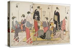Triptych of Cooling Off in the Evening at Shijo Riverbank, 1784-Torii Kiyonaga-Stretched Canvas