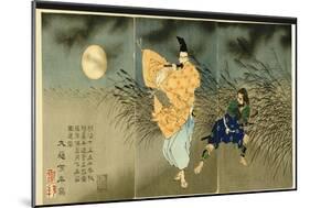 Triptych of 'Fujiwara No Yasumasa Playing the Flute by Moonlight', 1883-Tsukioka Kinzaburo Yoshitoshi-Mounted Giclee Print