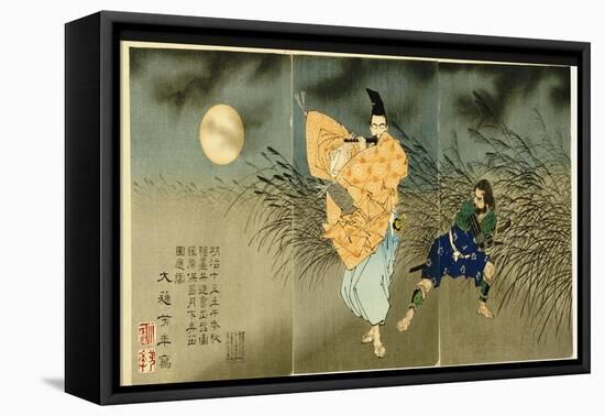 Triptych of 'Fujiwara No Yasumasa Playing the Flute by Moonlight', 1883-Tsukioka Kinzaburo Yoshitoshi-Framed Stretched Canvas