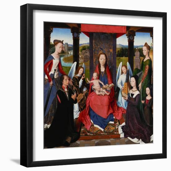 Triptych of John Donne, Central Panel: St. Mary and Child Surrounded by Saints, Angels and Donors-Hans Memling-Framed Premium Giclee Print