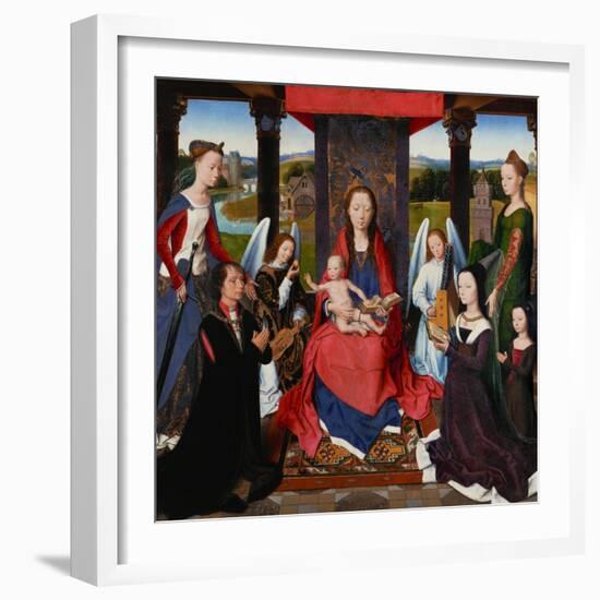Triptych of John Donne, Central Panel: St. Mary and Child Surrounded by Saints, Angels and Donors-Hans Memling-Framed Giclee Print