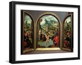 Triptych of the Cleansing of Naaman: the Centre Panel Depicts Naaman-Cornelis Engelbrechtsz-Framed Giclee Print