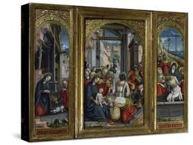 Triptych of the Nativity, the Adoration of the Magi and Jesus Christ's Tomb, 1523-Defendente Ferrari-Stretched Canvas