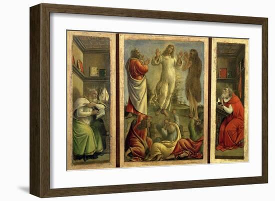 Triptych: Transfiguration, Jesus Appearing to His Disciples with Ss. Jerome and Augustine-Sandro Botticelli-Framed Giclee Print