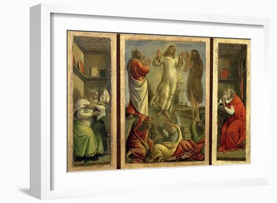 Triptych: Transfiguration, Jesus Appearing to His Disciples with Ss. Jerome and Augustine-Sandro Botticelli-Framed Giclee Print