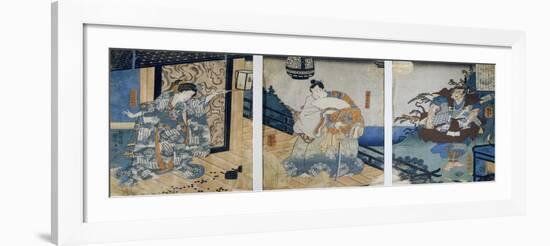 Triptych with the Adventures of Coxinga/ Watonai by Hachiman Taro Yoshiie-Kuniyoshi Utagawa-Framed Giclee Print