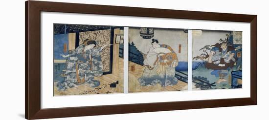 Triptych with the Adventures of Coxinga/ Watonai by Hachiman Taro Yoshiie-Kuniyoshi Utagawa-Framed Giclee Print